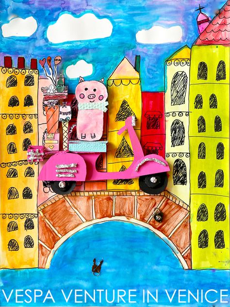 DIY Vespa Venture in Venice Italy Art Projects For Kids, Gondola Art, Alpaca My Bags, Sketch Paper, Italy Art, Elementary Art Projects, School Art Projects, Italian Art, Art Workshop