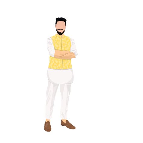 Haldi Outfit Groom, Mehendi Caricature, Kurta Illustration, Groom Kurta, Indian Wedding Groom, Graphic Wedding Invitations, Beard Illustration, College Assignment, Wedding Illustration Card