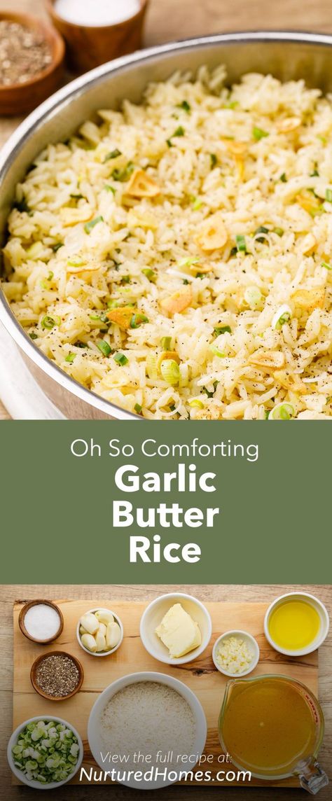 Oh So Comforting Garlic Butter Rice - Nurtured Homes Brown Rice Side Dish, Buttered Rice Recipe, Boom Sauce, Garlic Butter Rice, Work Recipes, Rice Side Dish Recipes, Frugal Cooking, Simple Dinners, Thanksgiving 2023