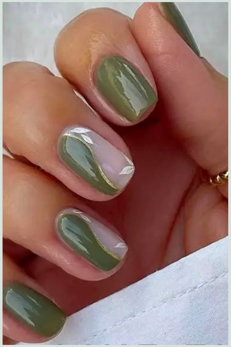 Beautiful Autumn Nails 2024 Olive Green Nails, Olive Nails, Red And White Nails, Checkered Nails, Green Nail Designs, Blue Nail Designs, Pearl Nails, Winter Nail Designs, Short Nail Designs