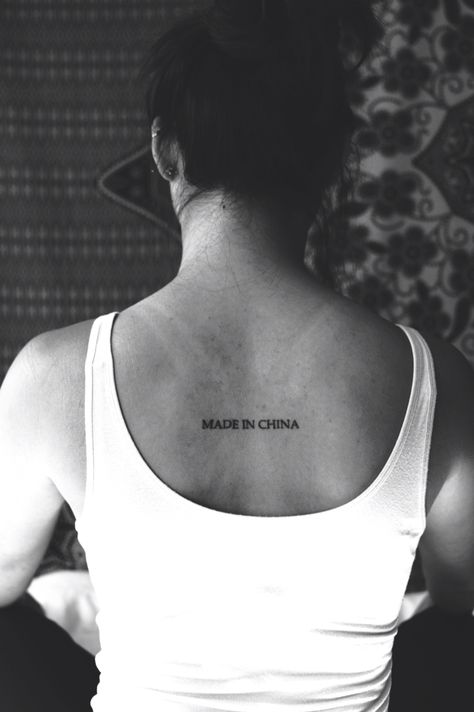 Made In China tattoo type font Made In China Tattoo, China Tattoo, Routine Inspiration, Small Pretty Tattoos, Type Font, Great Wall Of China, Earring Ideas, Small Tattoo, Pretty Tattoos