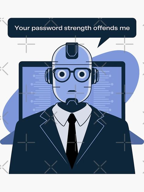 "Cybersecurity Robot Critiques Your Password Strength" Sticker for Sale by minki-graphics | Redbubble