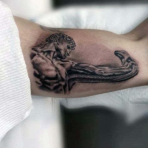 Small Bicep Greek Tattoo Designs Men Ancient Greek Tattoo, Tattoo Bicep, Bicep Tattoo Men, Inner Bicep Tattoo, Tattoos Mandala, Greek Mythology Tattoos, Cool Arm Tattoos, Small Tattoos With Meaning, Bicep Tattoo