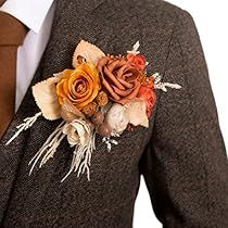 Terracotta Boutonniere, Burnt Orange Boutonniere, Square Boutonniere, Pocket Square Boutonniere, Anniversary Dinner Party, Boutonniere Boho, Orange Boutonniere, Pocket Boutonniere, Green Boutonniere