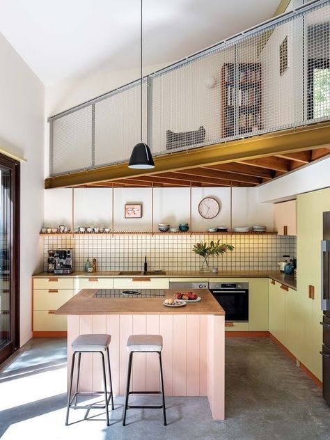 Kitchen With Loft, Sprout House, Green Magazine, Small Space Design, Mid Century Modern Kitchen, The Local Project, 아파트 인테리어, The Bush, Dream House Decor