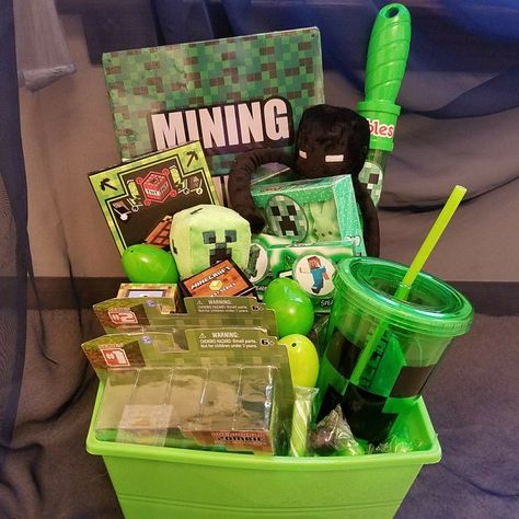 Lego Gift Basket, Pokemon Gift Basket, Green Birthday Basket, Easter Basket Ideas For Boys 5-7, Anime Gift Basket, Video Game Gift Basket, Boys Gift Basket Ideas, Gamer Gift Basket, Boys Gift Basket