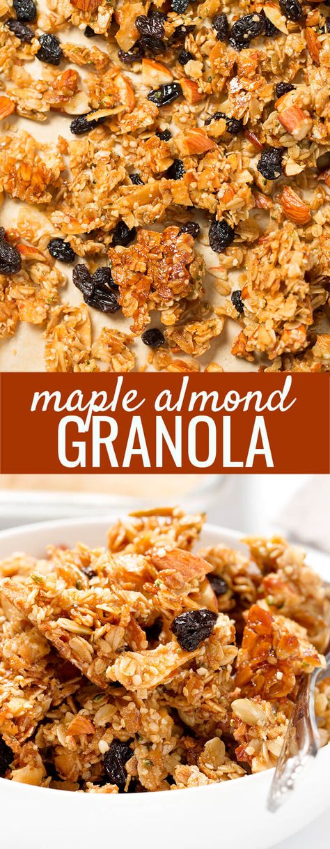 My favorite gluten free granola recipe, made with plenty of good olive oil, raw almonds, pumpkin and hemp seeds, coconut, maple syrup and oats. Make it your own, with your favorite nuts and seeds! Honey Almond Granola Recipe, Almond Granola Recipe, Gluten Free Granola Recipe, Honey Almond Granola, Vanilla Almond Granola, Packed Meals, Viral Recipes, Almond Granola, Gluten Free Granola