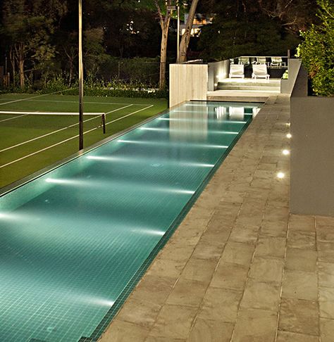 House With Pool And Tennis Court, House With Tennis Court Swimming Pools, Pool And Tennis Court Backyard, Deck Organization Ideas, Pool Deck Organization, Backyard Tennis Court, Pool Designs For Small Yards, Swimming Pool Cocktail, Tennis Court Backyard