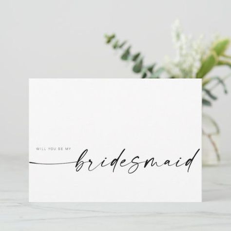 Please Be My Bridesmaid, Bridal Party Proposal Cards, Will You Be My Bridesmaid Card, Simple Bridesmaid Proposal, Black And White Wedding Theme, Minimal Wedding Invitation, White Wedding Theme, Zazzle Wedding, Bridesmaid Card