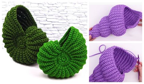 Crochet Owl Basket, Crochet Miniatures, Crocheted Slippers, Big Shell, Crochet Basket Pattern Free, Spiral Shell, Crochet Baskets, Crochet Cactus, Diy Magazine