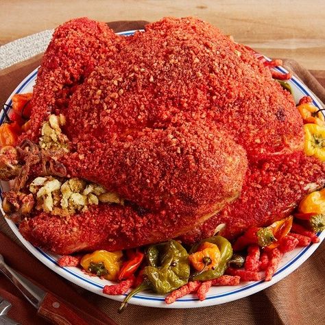 Cheetos® FLAMIN' HOT® Turkey Recipe | Reynolds Brands Cheetos Recipe, Deep Fried Turkey, Hot Cheese, Hot Cheetos, Spicy Cheese, Fried Turkey, Cheese Puffs, Turkey Recipes Thanksgiving, Turkey Recipe