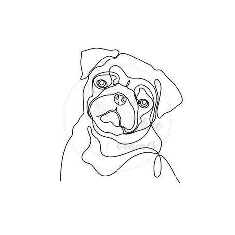 Pug One Line Art SVG Custom Dog Portrait Digital Download - Etsy Pug Minimalist Tattoo, Pug Line Tattoo, Pug Line Drawing, Pug Line Art, Pug Outline Tattoo, Pug Outline, Pug Svg, Dog Caricature, Line Art Svg