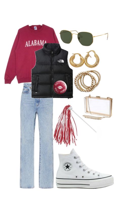 #outfitinspo Bama Gameday Outfit, Alabama Gameday Outfit, Bama Gameday, Alabama Game Day, Rush Week Outfits, Rush Outfits, Tailgate Outfit, Cute Lazy Outfits, Lazy Outfits