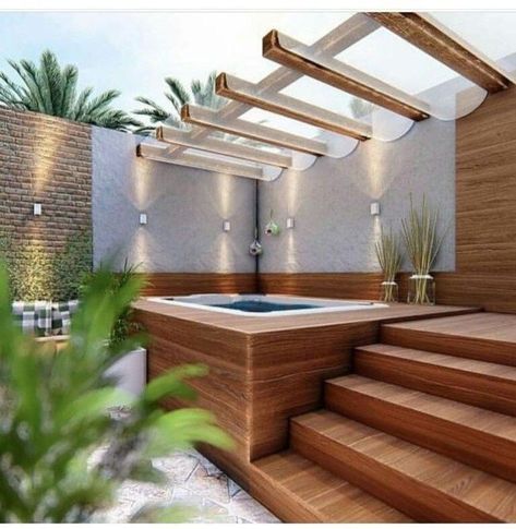 Garden Tub Decor, Whirlpool Deck, Design Per Patio, Outdoor Jacuzzi, Kleiner Pool Design, Hot Tub Landscaping, Luxury Hot Tubs, Hot Tub Patio, Taman Air