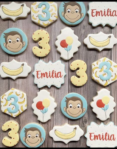 Curious George Cookies, 2nd Birthday Cookies, Curious George Birthday Party Ideas, George Birthday Party, Curious George Birthday Party, Curious George Birthday, Baby Birthday Decorations, Monkey Birthday, Toddler Birthday Party