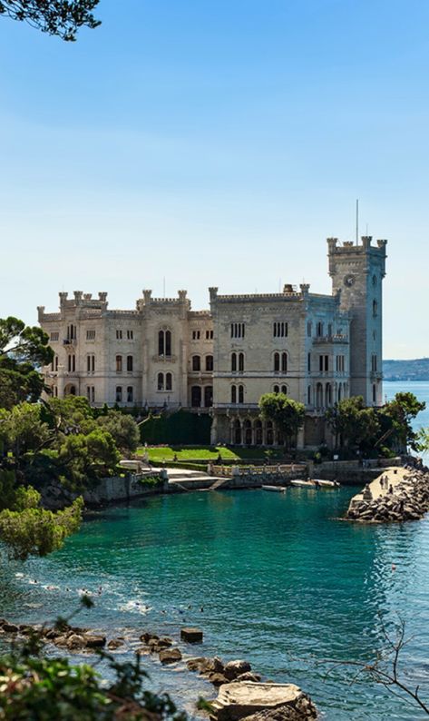 Miramare Castle ~ Trieste, Italy Castle In Italy, Trieste Italy Aesthetic, Trst Italy, Trieste Aesthetic, Castles In Italy, Miramare Castle, Castle Italy, Italian Castle, Trieste Italy