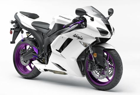 Purple Motorcycle Helmet, Moto Ninja, Purple Motorcycle, Pink Motorcycle, Motorcycle Helmet Design, Motorcycle Images, Ninja Zx6r, Kawasaki Bikes, White Motorcycle