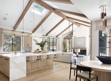 Kitchen With Vaulted Ceiling And Beams, Vaulted Ceiling Beams, Brooke Wagner Design, Brooke Wagner, Apartment Ideas Aesthetic, Michigan Lake, Dream Kitchens Design, Open Concept Floor Plans, Open Living