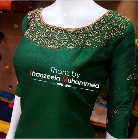 Kurti Neck Aari Designs, Amrodary Designs Kurti, Aari Work Churidar Neck Designs, Kurti Neckline, Kurthi Design, Long Blouse Designs, Mirror Work Blouse Design, Salwar Neck Designs, Churidar Neck Designs