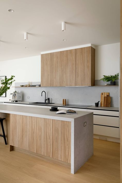 Timber Kitchen, Concrete Kitchen, Contemporary Kitchen Design, Oak Kitchen, House Design Kitchen, Kitchen Room Design, Kitchen Inspiration Design, Open Plan Kitchen, Küchen Design