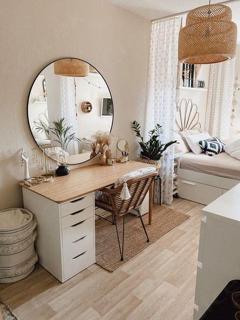 Office Vanity, Mirror Bedroom Decor, Bedroom Curtain, Bedroom Bedding, Perfect Bedroom, Curtain Ideas, Cozy Room Decor, Teen Bedroom Decor, Room Design Bedroom