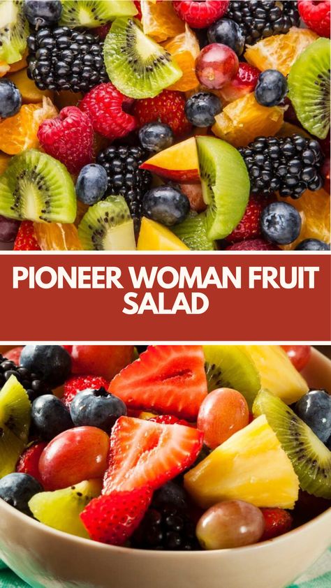 Pioneer Woman Fruit Salad recipe is made with fresh ingredients like pineapple, strawberries, kiwi, bananas, oranges, grapes, and blueberries. It takes 20 minutes to prepare and serves 8 people. Pioneer Woman Fruit Salad, Brunch Fruit Salad, Homemade Fruit Salad, Thanksgiving Fruit Salad, Pioneer Kitchen, Breakfast Fruit Salad, Fruit Salad Ingredients, Thanksgiving Fruit, Easy Fruit Salad Recipes