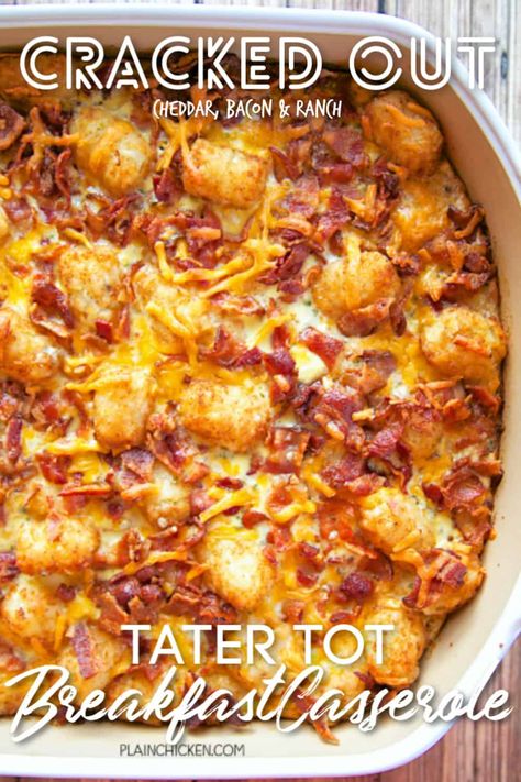 Tator Tot Breakfast, Cheese Tater Tots, Breakfast Potluck, Tot Breakfast Casserole, Cracked Out, Tater Tot Breakfast Casserole, Best Breakfast Casserole, Tater Tot Breakfast, Ranch Mix