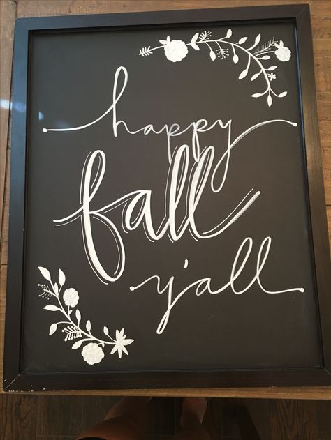 Happy Fall Y'all Chalkboard Sign Its Fall Yall Chalkboard Art, Happy Fall Y’all Chalkboard Art, Happy Fall Y'all Chalkboard, Fall Kitchen Chalkboard Ideas, Seasonal Chalkboard Ideas, Happy Fall Yall Chalkboard Art, Happy Fall Chalkboard Art, Chalkboard Art For Fall, Cute Fall Chalkboard Ideas