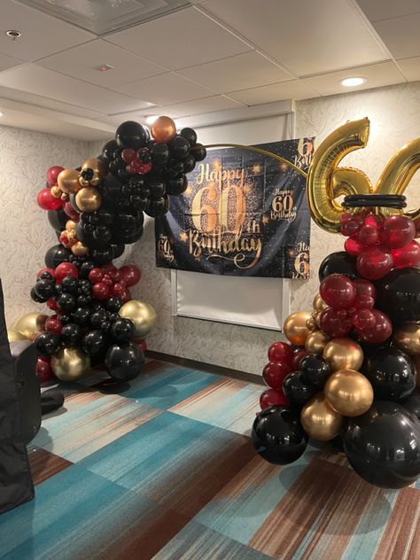 Burgundy Balloon decor , Burgundy and black balloons 60th Birthday. Burgundy Black And Gold Balloon Garland, Burgundy Black And Gold Birthday Party, Black Gold And Burgundy Party Decor, Burgundy Balloons, Birthday Cookout, 60th Birthday Ideas For Mom, Gold Theme Party, Black And Gold Theme, 60th Bday