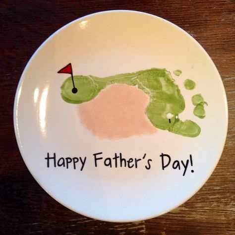 Golf Footprint, Footprint Plate, Handprint Gifts, Footprint Crafts, Baby Art Projects, Green Craft, Paint Your Own Pottery, Diy Father's Day Gifts, Footprint Art