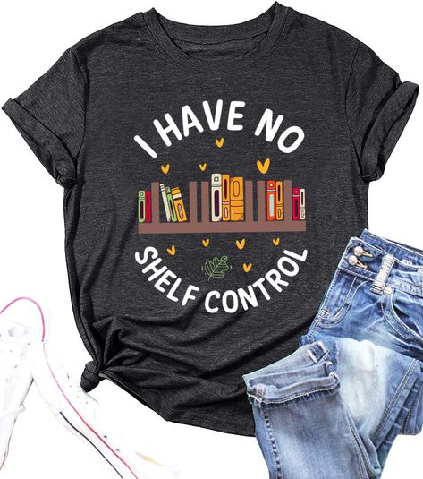 PRICES MAY VARY. ★Soft Fabric: This funny bookworm shirt is made of Cotton Blend, super soft and comfortable to wear. ★Features: Book lovers t-shirt for women, I have no shelf control funny letter printed reading tshirt, bookworm librarian teacher gift shirts, summer short sleeve book tee tops, casual loose style. ★Occasions: Librarian gift t-shirt is suitable for casual, school, sports, office, beach, holiday, social events, parties, vacation, outdoor, shopping or street. ★Multiple Match: Our r No Shelf Control, Bookworm Shirt, Librarian Shirt, Gifts For Librarians, Reading Shirts, Ropa Diy, Book Shirts, Plus Size Kleidung, Book Lover