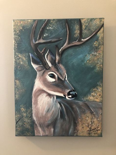 Love Canvas Painting, Animal Canvas Paintings, Painting On Canvas For Beginners, Canvas Painting For Beginners, Deer Painting, Canvas For Beginners, Canvas Drawings, Deer Art, Painting For Beginners