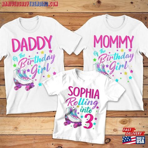 Rolling Skate, 6th Birthday Girls, Roller Skate Birthday, Skate Birthday, Skating Party, Skate Shirts, Kids Birthday Party Decoration, Family Birthday Shirts, T Shirt Ideas