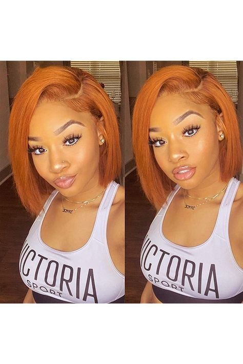 13x4 Ginger Orange Lace Front Bob Wig Human Hair Pre Plucked Hairline Brazilian Straight Short Bob Wigs Burnt Orange Colored 13x4 HD Lace Front Bob Wigs For Black Women Full End 150% Density (12 Inch) Bob Wigs Side Part, Side Part Straight, Wigs Side Part, Lace Front Bob Wigs, Lace Front Bob, Straight Bob Hairstyles, Hair Care Oil, Short Human Hair Wigs, Bob Lace Front Wigs