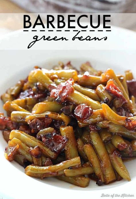 Bbq Green Beans, Belle Of The Kitchen, Cracked Green Beans, Baked Green Beans, Beans With Bacon, Homemade Barbecue, Green Beans With Bacon, Diy Easy Recipes, Homemade Barbecue Sauce