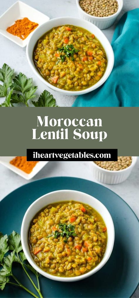 This Moroccan spiced lentil soup is a deliciously flavorful soup with just the right amount of spice! It’s perfect on a chilly day served with a slice of naan! Lentil Soup Healthy Easy, Easy Healthy Lentil Soup, Lebanese Recipes Lentil Soup, Arabic Lentil Soup, Pret A Manger Moroccan Lentil Soup, Moroccan Lentil Soup, Lentil Soup Recipes, Lentil Stew, Weeknight Dinner Recipe