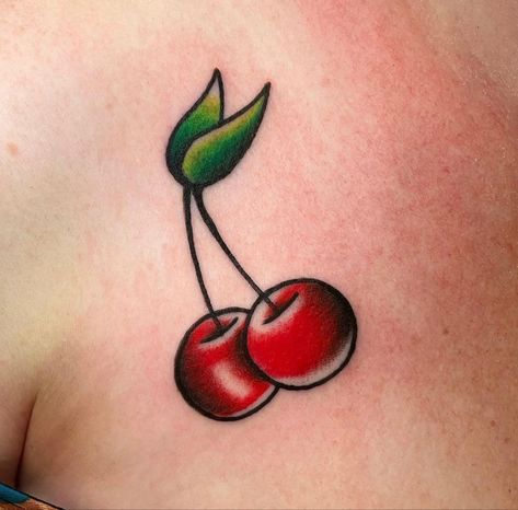 Retro Cherry Tattoo, Goth Cherry Tattoo, Cherry Ankle Tattoo, Cherry Tattoo Outline, Traditional Cherry Tattoo, Cherry Tattoo Design, Fruit Tattoos, Cherry Tattoo, Fun Tattoo