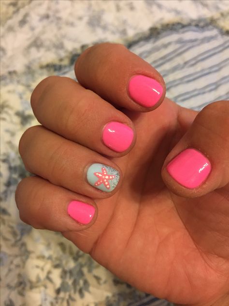 Short Nails Beach Theme, Summer Nails Real Nails, Summer Nails For Cruise, Cute Kids Summer Nails, Nail Ideas For Kids Summer, Cute Nail Ideas For The Beach, Summer Nails Kids Short, Beach Nails For Short Nails, Starfish Gel Nails