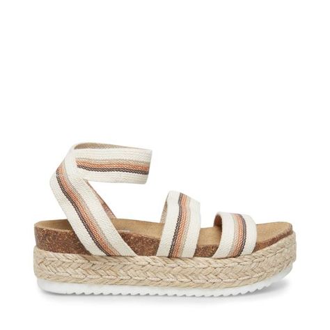 KIMMIE BEIGE MULTI – Steve Madden Steve Madden Kimmie Sandal, Steve Madden Slinky, Steve Madden Black Sandals, White Leather Sandals, Steve Madden Store, Sandals Platform, Steve Madden Sandals, Rugged Style, Strappy Wedges