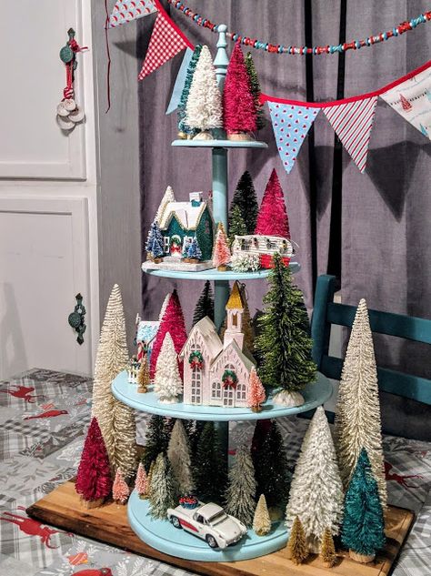 pb&j: Tiered village Tiered Centerpiece, Paper Village, Village Tree, Christmas Village Display, Christmas Time Is Here, Merry Little Christmas, Tree Stand, Christmas Village, Holly Jolly