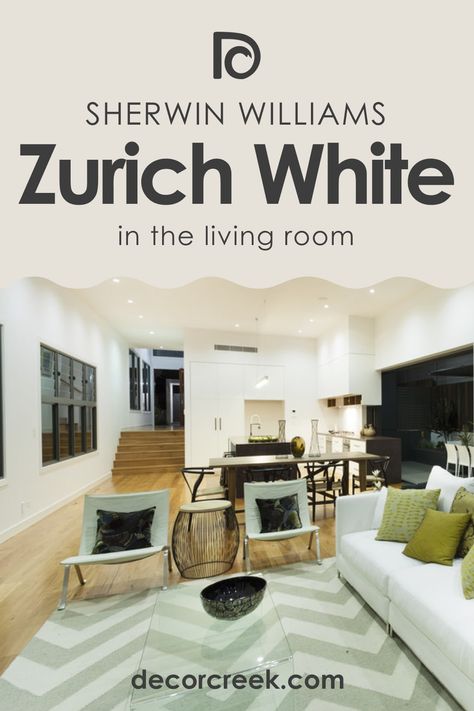 Zurich White SW-7626 Paint Color By Sherwin-Williams Sw Zurich White, Zurich White, Dark Living Room, Shoji White, Dark Living Rooms, Greek Villas, Northern Light, White Paint Colors, Room Paint Colors