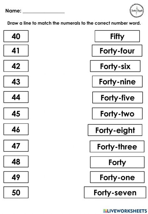 Number Names 1-50 Worksheet, Numbers English Worksheet, Easy Math Worksheets, Number Words Worksheets, Number Names, Free Printable Alphabet Worksheets, Easy Math, Dance Logo, Printable Alphabet Worksheets