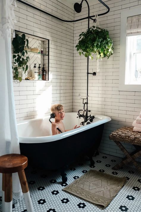 Master Bathroom Reveal with Claw Foot Tub - Nesting With Grace Tub Bathroom Ideas, Black Clawfoot Tub, Clawfoot Tub Bathroom, Bathroom 2024, Nesting With Grace, Vintage Tub, 2024 Ideas, Bathroom Tub, Vintage Bathrooms