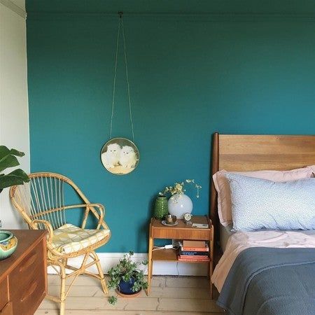 Hall Ways, Teal Paint Colors, Small Ensuite, Farrow Bal, Living Room Turquoise, Bedroom Turquoise, Wooden Window Frames, Feature Wall Living Room, Feature Wall Bedroom