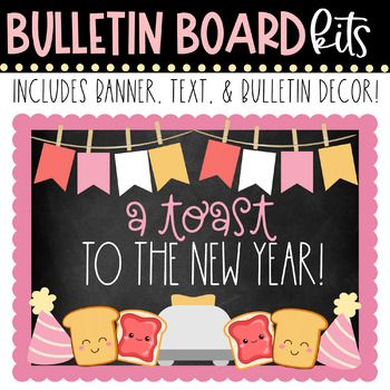 H E L L O !Happy New Year!  Introducing our Winter Season bulletin board kits- A TOAST TO THE NEW YEAR!  Have some fun in your classroom this winter with a special themed bulletin board display kit and celebrate the upcoming New Year in your classroom together.These kits are a great way to create a pretty & welcoming environment. They are easy to assemble and can be used year after year!Simplify your busy teacher life today!Simply download, print & enjoy :)Happy Decorating & Inspire Happy Holiday Bulletin Boards, Silent Night Bulletin Board, Happy New Year Bulletin Board Ideas, New Years School Bulletin Board Ideas, New Years Classroom Decorations, December Birthday Bulletin Board Ideas, Christmas School Bulletin Boards, New Year Door Decorations For School, New Year Bulletin Boards For School