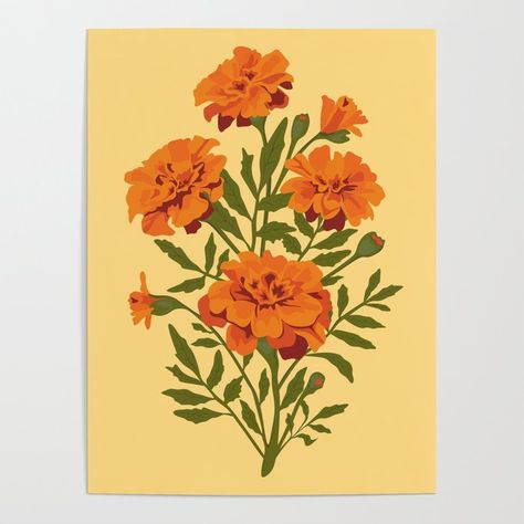 Marigold Tattoo, December Flower, Marigold Flowers, Flowers Poster, Illustration Blume, Marigold Flower, Flower Illustration, Birth Flowers, Dia De Muertos