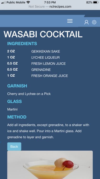 Wasabi Cocktail, Cocktail Ingredients, Norwegian Cruise Line, Norwegian Cruise, Cruise Line, Fresh Lemon Juice, Orange Juice, Liqueur, Paleo Recipes