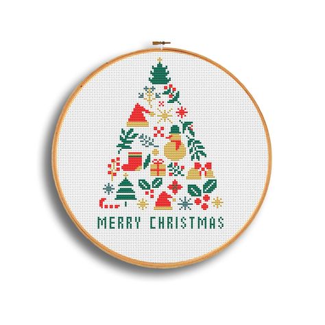 Easy Christmas Cross Stitch Patterns Free Charts, Xmas Cross Stitch Patterns Free, Free Cross Stitch Patterns To Download, Noel Cross Stitch, Sleigh Pattern, Hoop Embroidery Pattern, Cross Stitch Easy, Cross Stitch Pattern Christmas, Easy Ornaments