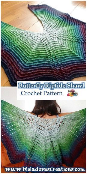 Free Thread Crochet Patterns, Free Shawl Crochet Pattern, Shawl Crochet Pattern Free, Triangle En Crochet, Butterfly Shawl, Crocheted Shawls, Crochet Wraps, Poncho Au Crochet, Crochet Shawl Free