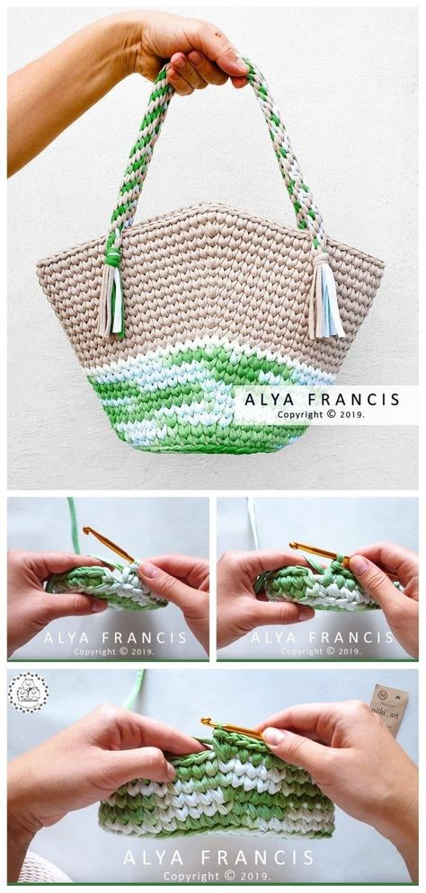 Crochet T-Shirt Yarn Tote Bag T Shirt Yarn Crochet Bag, T Shirt Yarn Crochet, Yarn Crochet Bag, Yarn Tote Bag, Crochet T Shirt, Yarn Tote, Tshirt Yarn, Crochet T Shirts, Bag Pattern Free